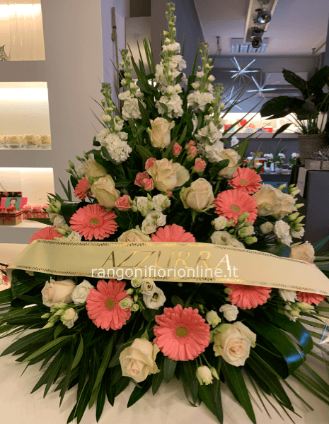 CESTA funebre con fiori freschi assortiti, colorata.